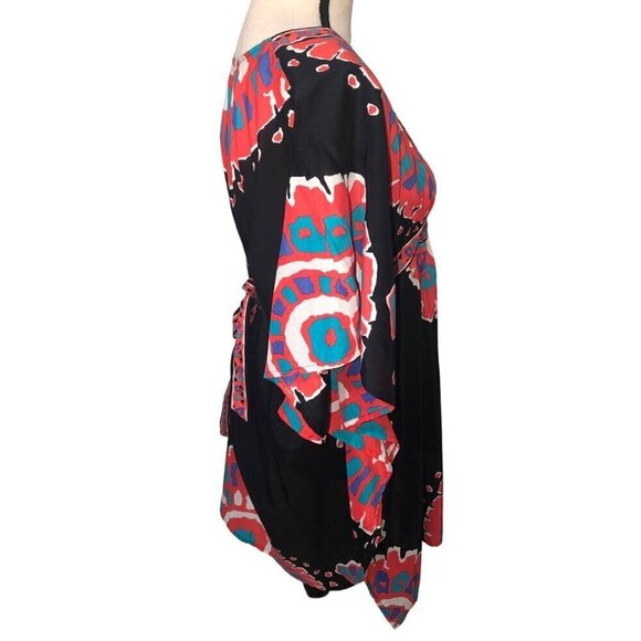 Trina Turk Yucateca Tunic Swim Cover Dress Size S Black Red Multi Short Caftan - Picture 6 of 12